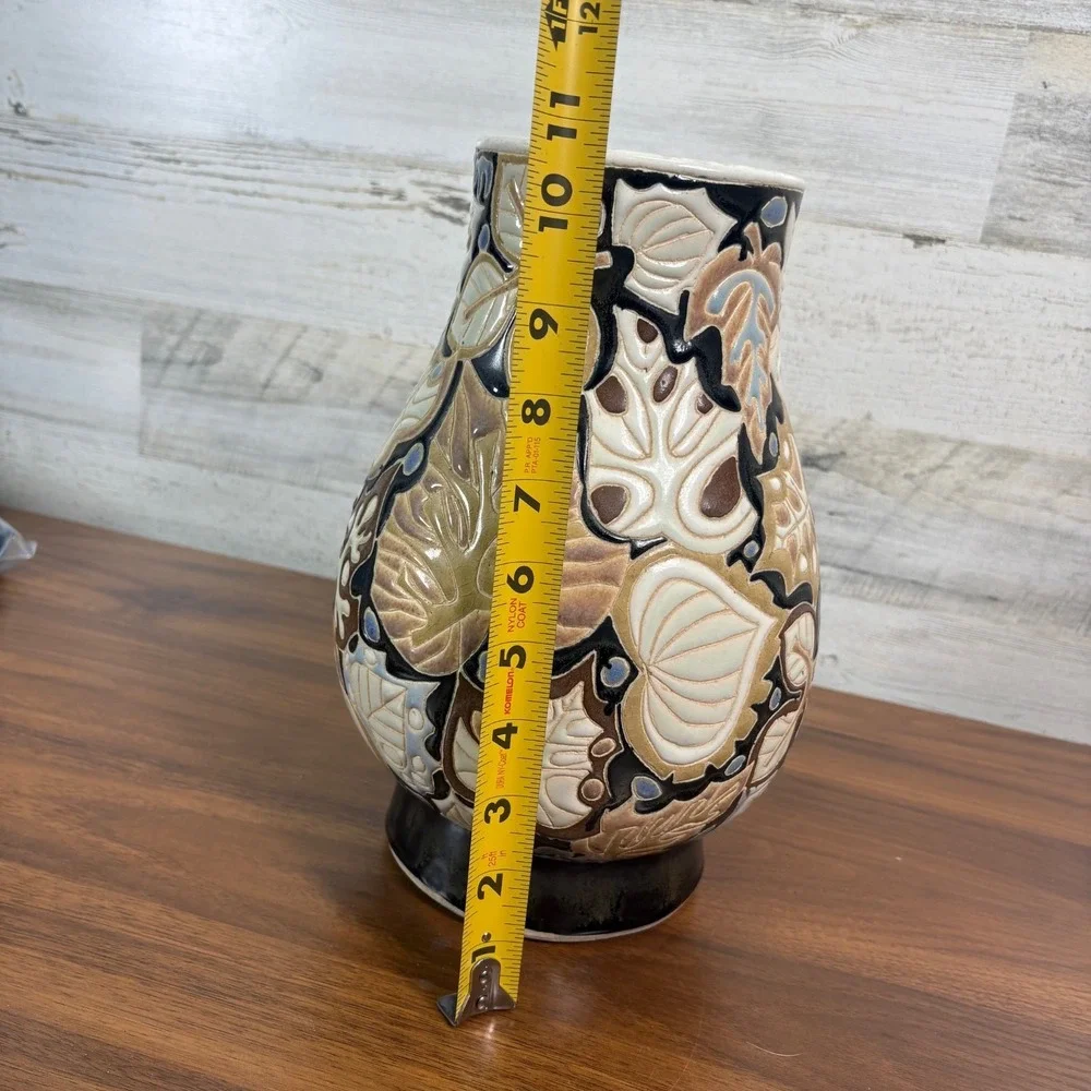Vintage Dona Vietnam Saigon Pottery Vase Botanical Pattern Mid Century 10.5 x 4